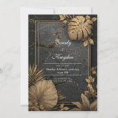 Luxe Black Marble & Gold Tropical VIP Hochzeit Einladung (Vorderseite)