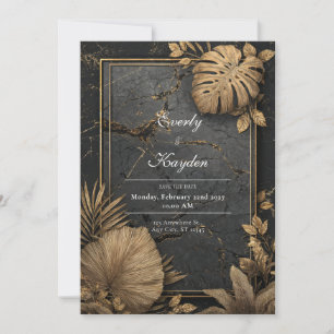 Luxe Black Marble & Gold Tropical VIP Hochzeit Einladung