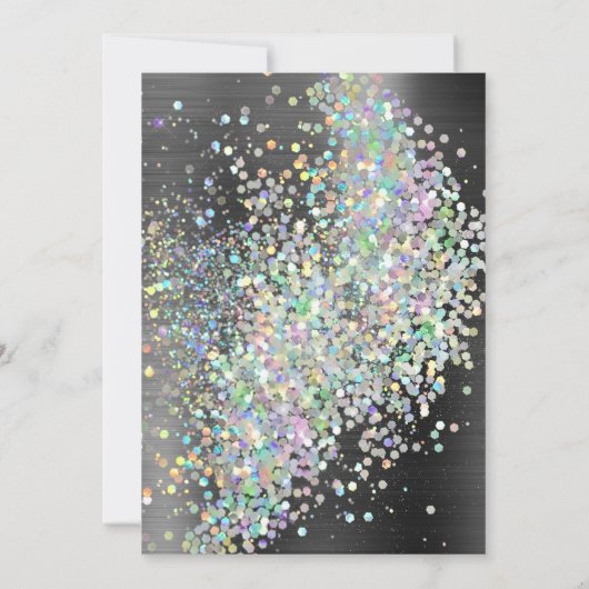 LUXE BLACK METALLIC HOLOGRAPHIC PASTEL WEDING EINLADUNG (Rückseite)