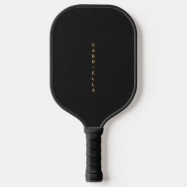 Luxe Black Paper Texture & Gold - Vertikaler Name Pickleball Schläger