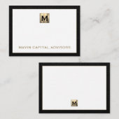 Luxe Black und Gold Monogram Notecard Mitteilungskarte (Vorne/Hinten)