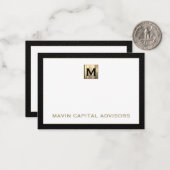 Luxe Black und Gold Monogram Notecard Mitteilungskarte (Vorderseite/Rückseite Beispiel)