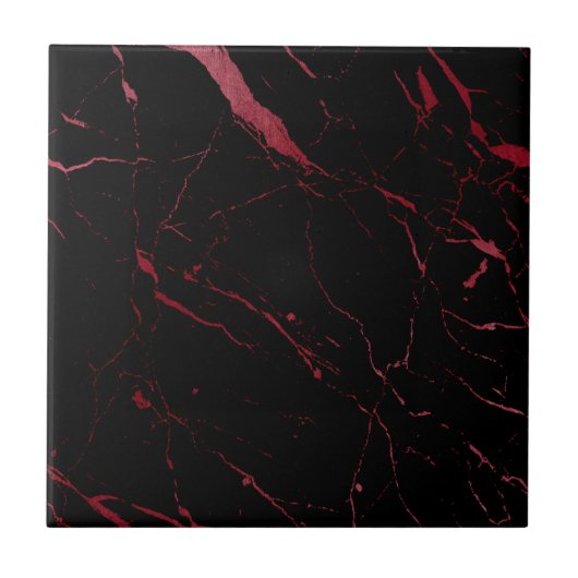 Luxe Black und Red Marble Keramik Tile Fliese (Vorderseite)