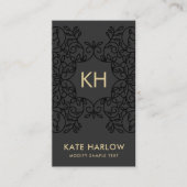 Luxe Black Verziert Gold Monogram Visitenkarte (Vorderseite)
