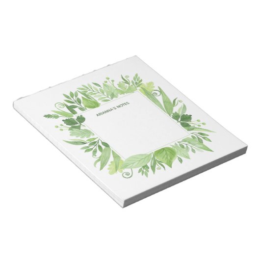 Luxe Blätter | Grüner botanischer Rahmen Notizblock (angewinkelt)