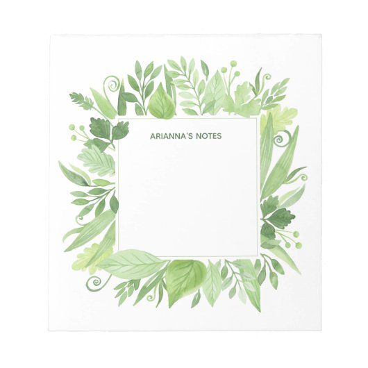 Luxe Blätter | Grüner botanischer Rahmen Notizblock (Vorderseite)