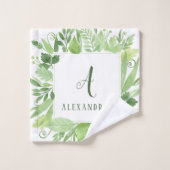 Luxe Blätter | grünes Botanicals und Monogramm Badhandtuch Set (Waschlappen)