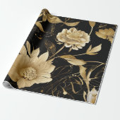 Luxe Blooms: Black & Gold Elegance Geschenkpapier (Ungerollt)