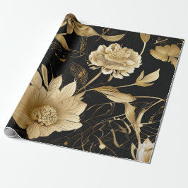 Luxe Blooms: Black & Gold Elegance Geschenkpapier
