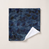 LUXE BLUE GEOMETRIC BLOCK DESIGN BADEZIMMER TOWEL BADHANDTUCH SET (Waschlappen)