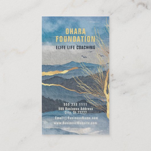 Luxe Blue Gold Mountain Custom Business Card Visitenkarte (Rückseite)