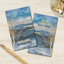 Luxe Blue Gold Mountain Custom Business Card Visitenkarte