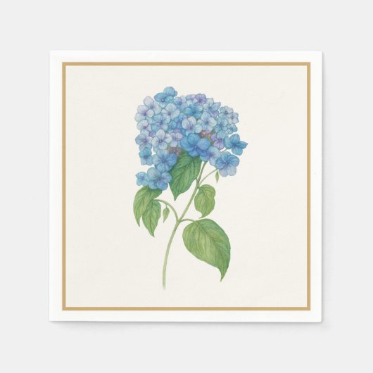 Luxe Blue Hydrangea Napkin — Elegant Botanical Serviette (Vorderseite)