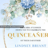 Luxe Blue Hydrangeas Greenery 15th Birthday Invite Einladung