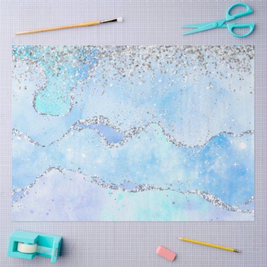 Luxe Blue Marble & Silver Glitzer Seidenpapier (Basteln)