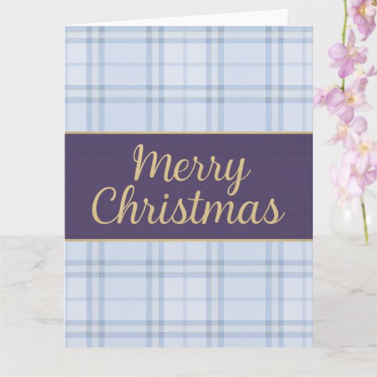 Luxe Blue Plaid “Merry Christmas Karte (Orchidee)