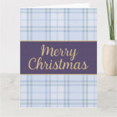 Luxe Blue Plaid “Merry Christmas Karte (Vorderseite)