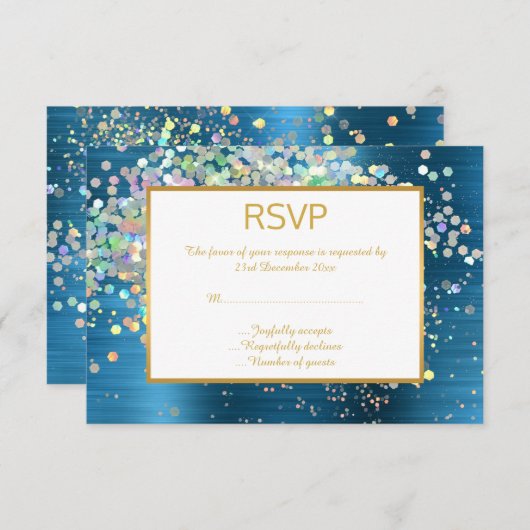 LUXE BLUE RAINBOW HOLOGRAPHISCHE SPOT UAWG RSVP KARTE (Vorne/Hinten)