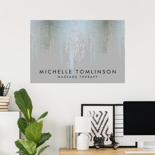 Luxe Blue Silver Confetti Rain Muster Poster (Heimbüro)