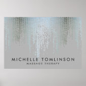 Luxe Blue Silver Confetti Rain Muster Poster (Vorne)