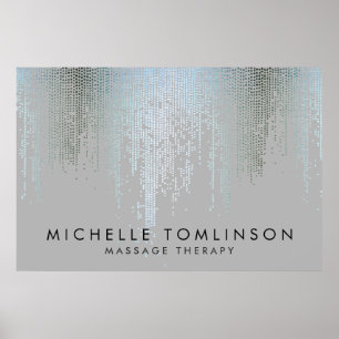 Luxe Blue Silver Confetti Rain Muster Poster