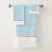 LUXE BLUE WHUE STRIPE GOLD BADEZIMMER TOWEL SET (Insitu)