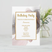 LUXE BLUSH BLACK CHIFFON BIRTHDAY EINLADUNG (Stehend Vorderseite)