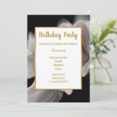 LUXE BLUSH BLACK RAUCHEY ROSE GEBURTSTAG EINLADUNG (Stehend Vorderseite)
