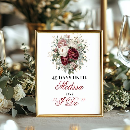 Luxe Blush Burgund Dais Until I Do Countdown Poster
