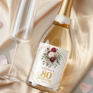 Luxe Blush Burgunder 80. Geburtstags Champagner Et Schaumweinetikett