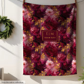 Luxe Blush Burgundy Gold Personalisiert Boho Flora Fleecedecke