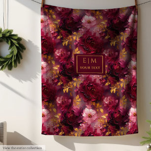 Luxe Blush Burgundy Gold Personalisiert Boho Flora Fleecedecke
