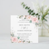 Luxe Blush Pink Blumengrün Hochzeitsplatz Einladung (Stehend Vorderseite)