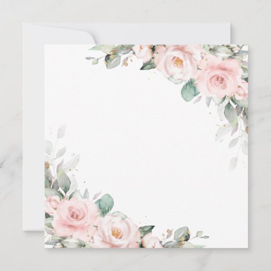 Luxe Blush Pink Blumengrün Hochzeitsplatz Einladung (Rückseite)
