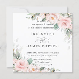 Luxe Blush Pink Blumengrün Hochzeitsplatz Einladung