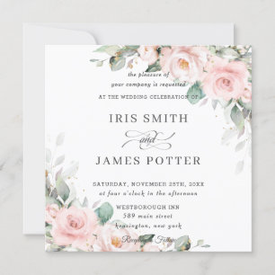 Luxe Blush Pink Blumengrün Hochzeitsplatz Einladung