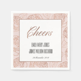 LUXE BLUSH PINK ROSE GOLD FLORAL CHEERS WEDD SERVIETTE