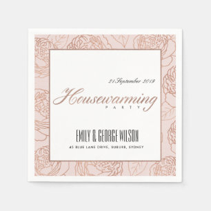 LUXE BLUSH PINK ROSE GOLD FLORAL HOUSEWARMING SERVIETTE