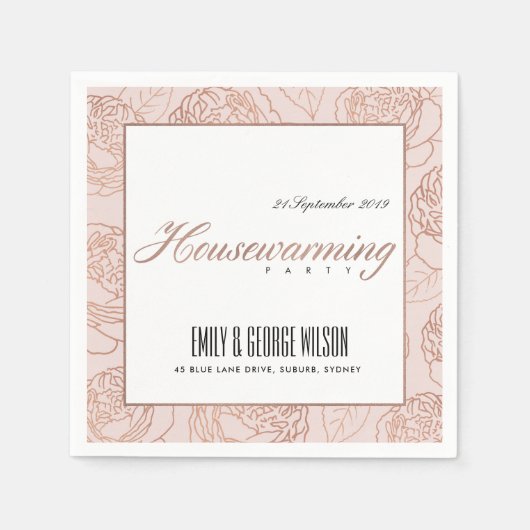 LUXE BLUSH PINK ROSE GOLD FLORAL HOUSEWARMING SERVIETTE (Vorderseite)