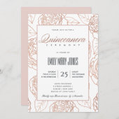 LUXE BLUSH PINK ROSE GOLD FLORAL QUINCEANERERA EINLADUNG (Vorne/Hinten)