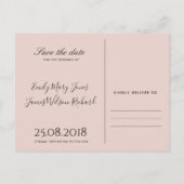 LUXE BLUSH PINK ROSE GOLD FLORAL RETT UNSER DATUM ANKÜNDIGUNGSPOSTKARTE (Rückseite)