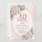 Luxe Bohemian Pastel Pink Floral 40th Birthday  Einladung (Vorderseite)