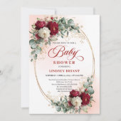 Luxe Boho Maroon Floral Gold Baby Shower Invitatio Einladung (Vorderseite)