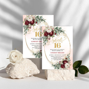 Luxe Boho Marsala Pfingstrosen Gold Sweet Sixteen  Einladung