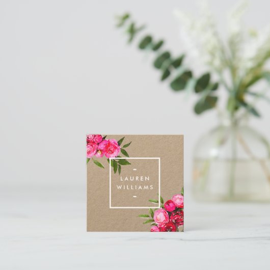 Luxe Bold Wasserfarbe Rose auf Kraft Quadratische Visitenkarte (Stehend Vorderseite)