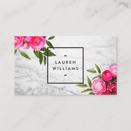 Luxe Bold Wasserfarbe Rose auf Marmor Visitenkarte (Vorderseite)