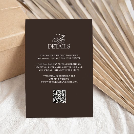 Luxe Braun | QR-Code Hochzeitsgastdetails Begleitkarte