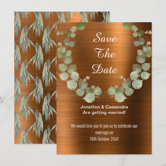 LUXE BRONZE EUCALYPTUS SAVE THE DATE (Vorne/Hinten)