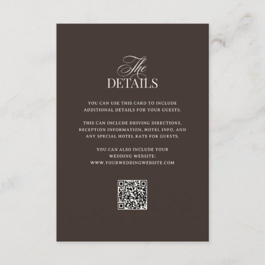 Luxe Brown | QR Code Wedding Guest Details Begleitkarte (Vorderseite)