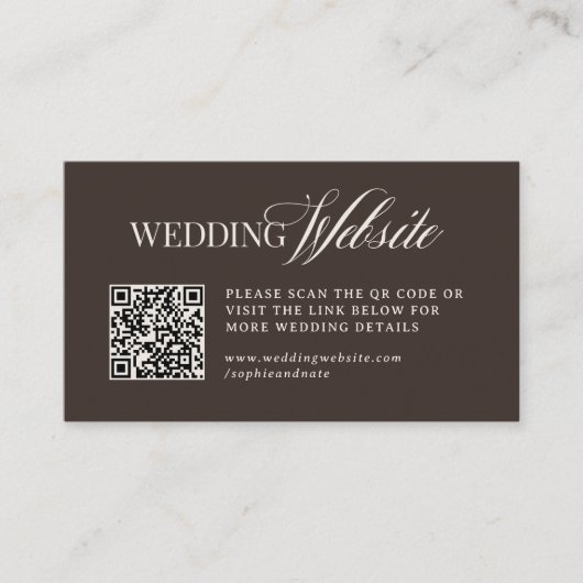 Luxe Brown | Wedding Website QR Code Begleitkarte (Vorderseite)